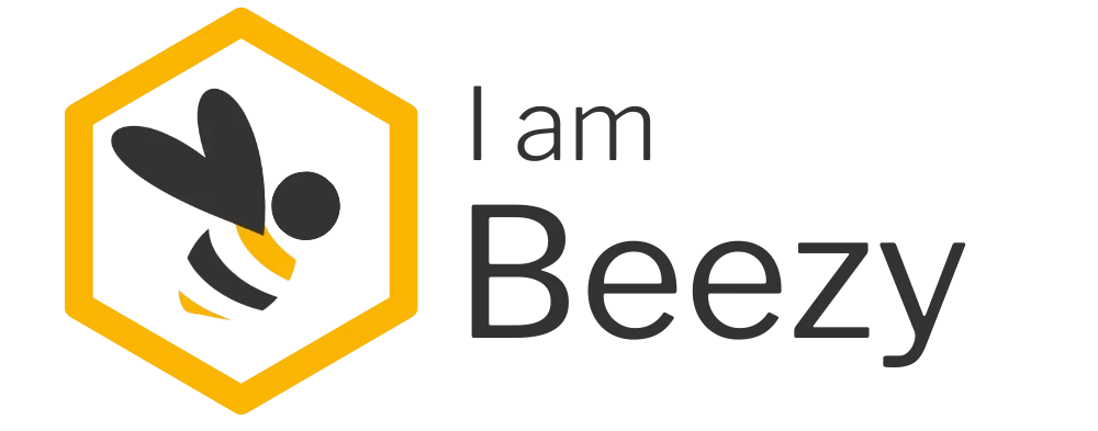 Une icône d'abeille stylisée à l'intérieur d'un hexagone jaune se trouve à côté du texte "I am Beezy" en caractères noirs.